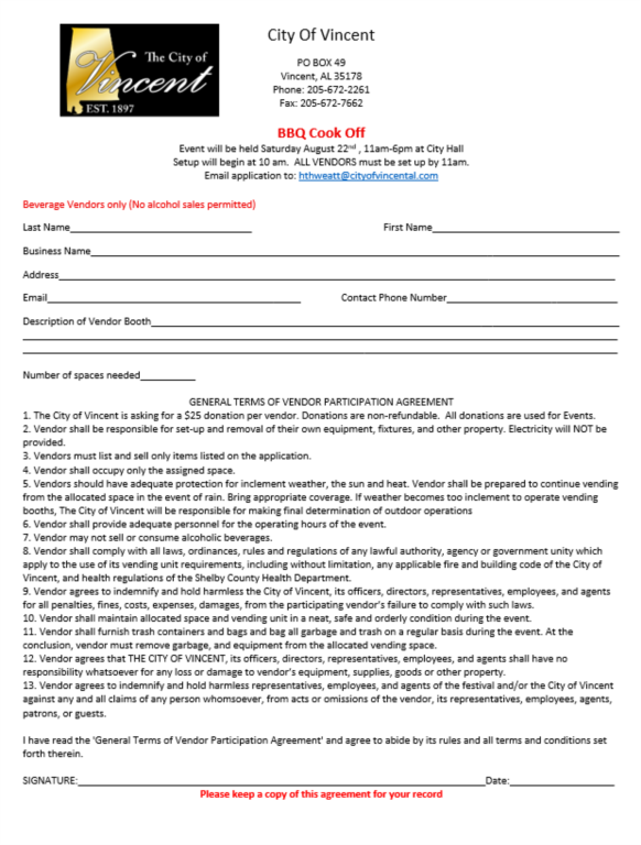 BBQ cookoff drink vendor app